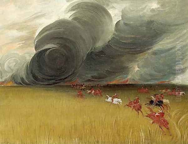 Prairie Meadows Burning by George Catlin