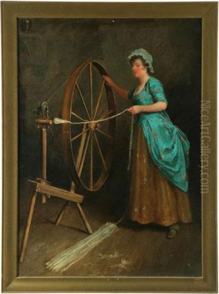 The Spinner Oil Painting by John Ward Dunsmore