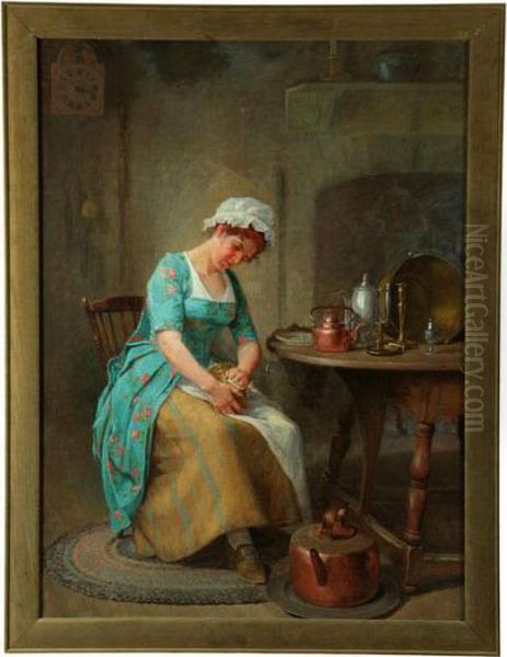 Polishing Day Oil Painting by John Ward Dunsmore