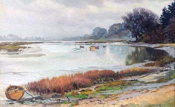 Boats On The River 
Deben Oil Painting by John Ward Dunsmore