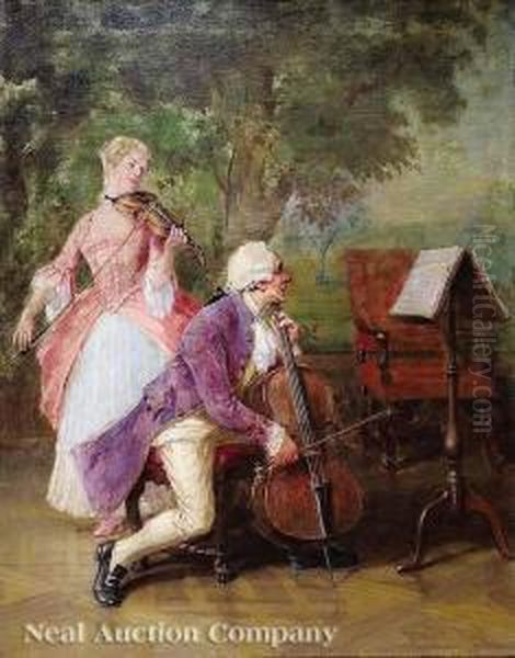 Cello Sonate With Violin Accompaniment Oil Painting by John Ward Dunsmore