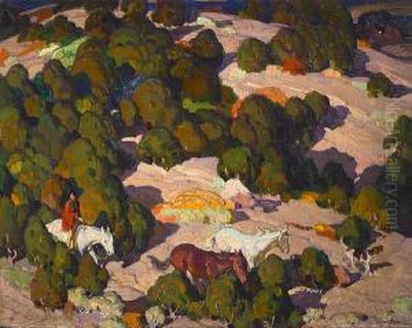 Composition For 'sunset In The Foothills' Oil Painting by W. Herbert Dunton