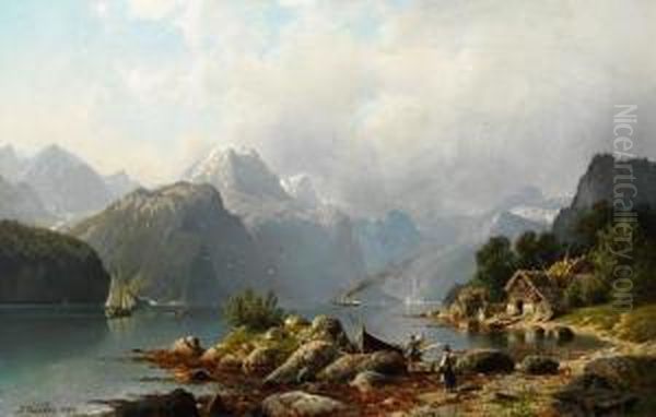 Norwegischer Fjord Von Hardanger Oil Painting by Johannes-Bertholomaus Dutntze