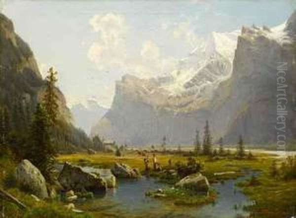 Das Gasternthal In Der Schweiz Oil Painting by Johannes-Bertholomaus Dutntze