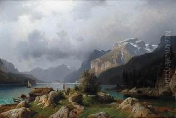 Alpenlandschaft Mit Einem See Oil Painting by Johannes-Bertholomaus Dutntze