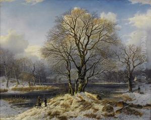 Winter Landscape Oil Painting by Johannes-Bertholomaus Dutntze