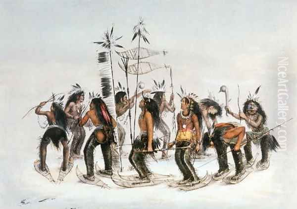 The Snow-Shoe Dance: To Thank the Great Spirit for the First Appearance of Snow Oil Painting by George Catlin