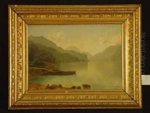 Gebirgssee Oil Painting by Johannes-Bertholomaus Dutntze