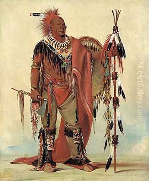 Kee-o-kúk, The Watchful Fox, Chief of the Tribe Oil Painting by George Catlin