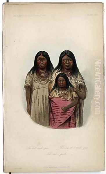 Ne-bet-neuh-qua and two other children... Oil Painting by George Catlin