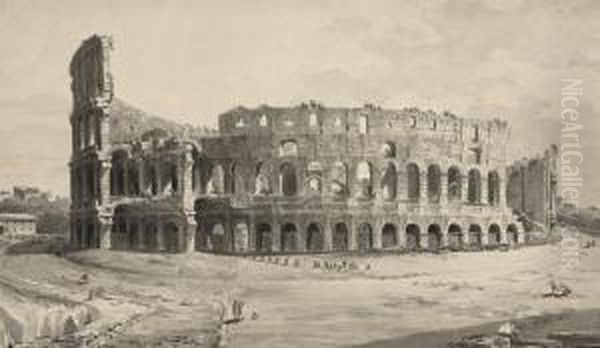 A Procession Approaching The Colosseum, Rome Oil Painting by Jean Duplessi-Bertaux