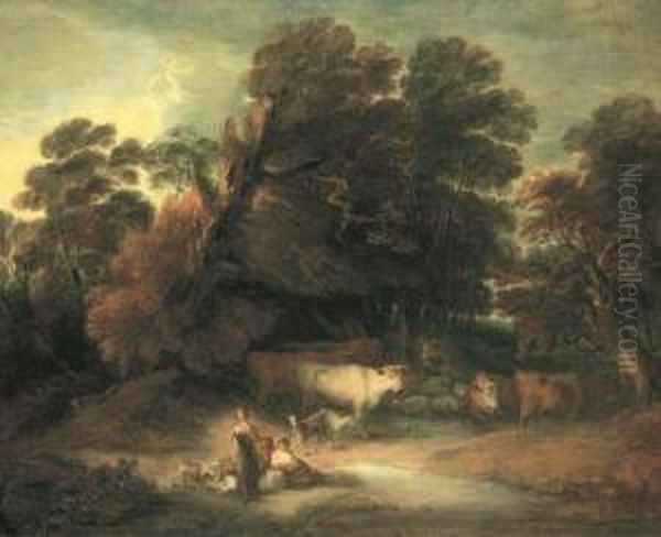 Bergers Et Leur Troupeau Dans Un Paysage Oil Painting by Dupont Gainsborough