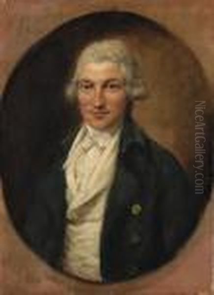 Portrait Of A Gentleman, 
Possibly A Member Of The Bird Family,half-length, In A Blue Coat And 
White Waistcoat, Feigned Oval Oil Painting by Dupont Gainsborough