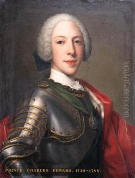 Portrait Of Prince Charles 
Edward Stuart (1720-1788), Half-length,in Armour With An Ermine-lined 
Red Cloak, Wearing The Garter Sashbadge Of The Order Of The Thistle And 
Portrait Of Prince Henry,cardinal Of York (1725-1807), Half-length, In 
Armour  Oil Painting by Domenico Dupra