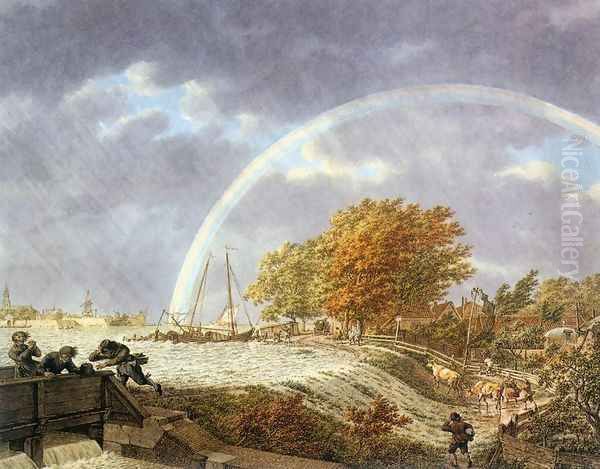 Autumn Landscape with Rainbow 1779 Oil Painting by Jacob Cats