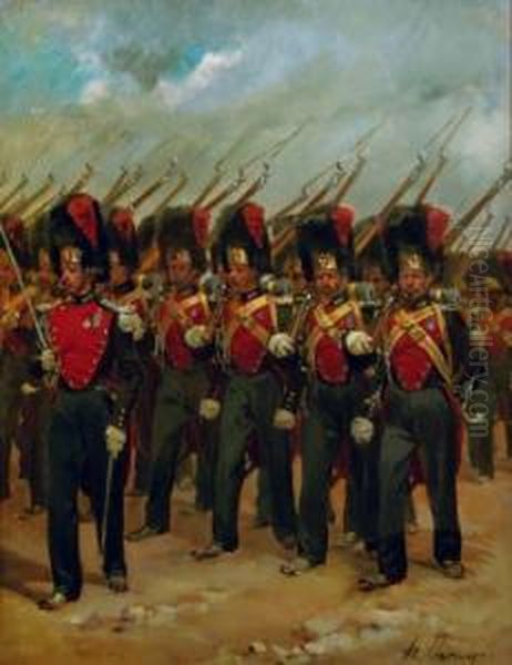 French Soldiers Marching Oil Painting by Henri-Louis Dupray