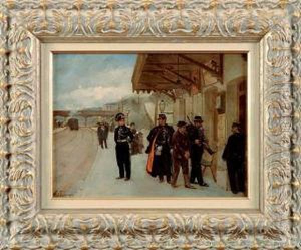 prisonnier Emmene Par Les Gendarmes Sur Le Quai D'une Gare by Henri-Louis Dupray