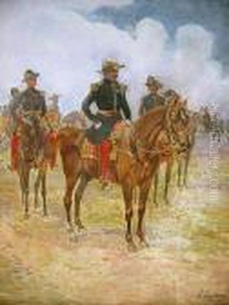 Napoleon Iii A Cheval Et Ses Officiers Oil Painting by Henri-Louis Dupray