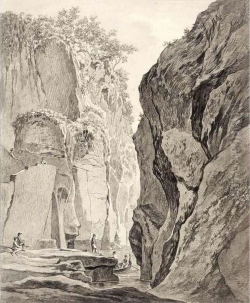 Figures Boating In A Gorge Near Sorrento Oil Painting by Daniel Dupre