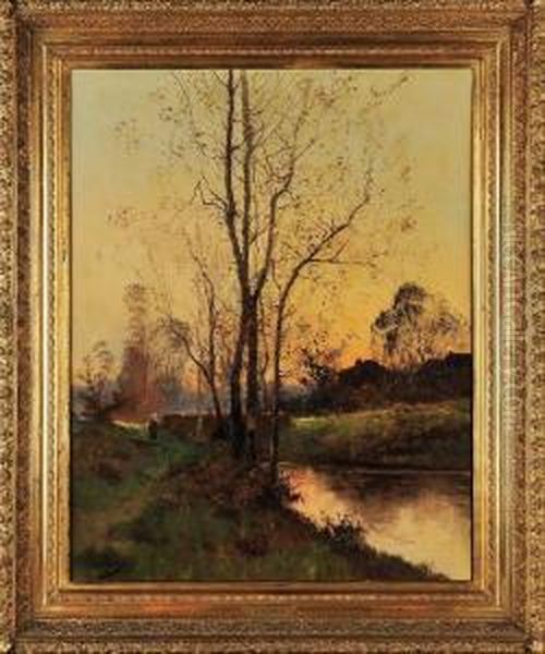 Paisagem Com Ponte E Figura Oil Painting by Louis Dupuy