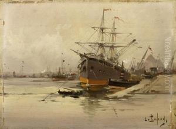 A Boat In Harbour Oil Painting by Louis Dupuy