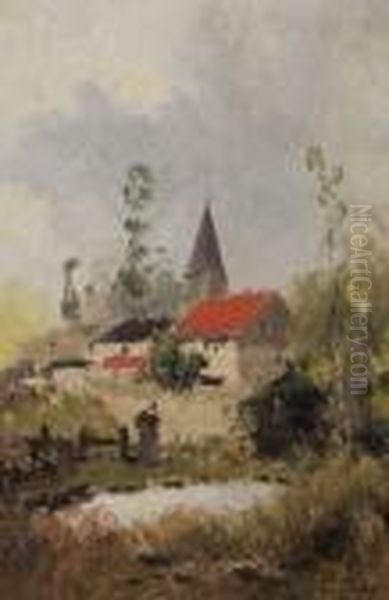 Paysanne Pres D'une Marre Oil Painting by Louis Dupuy