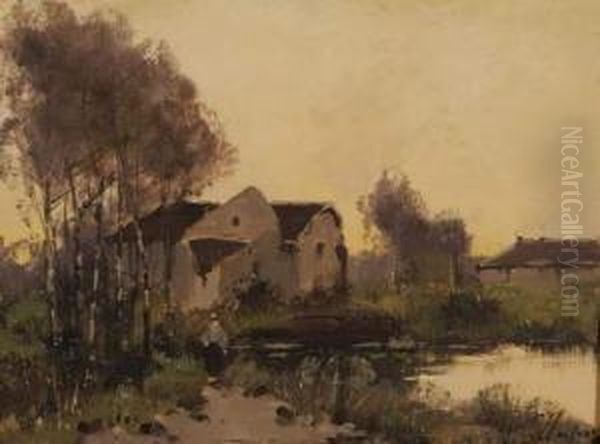 Mare Pres D'un Hameau Oil Painting by Louis Dupuy