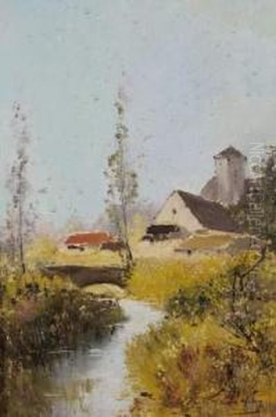 Riviere Pres D'un Village Oil Painting by Louis Dupuy