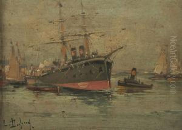 Hafenszene Mit Dampfsegler Oil Painting by Louis Dupuy