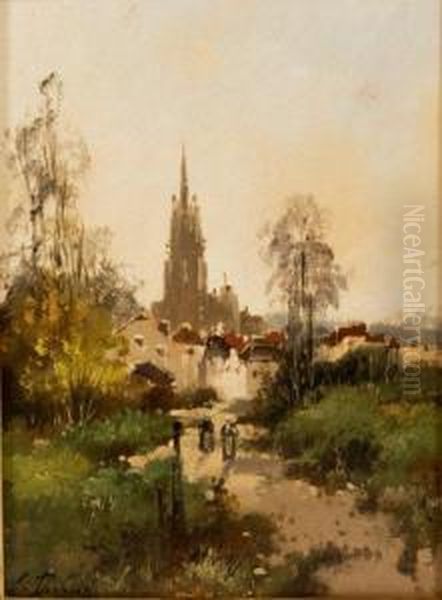 Promeneurs A La Sortie Du Village Oil Painting by Louis Dupuy