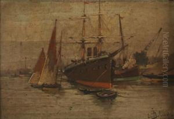 Hafenszene Mit Dampfsegler Oil Painting by Louis Dupuy