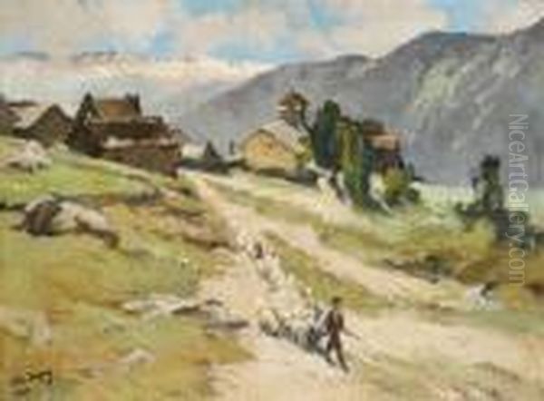 Dorf Am Gletscher Nethon De La Mala Jetta Oil Painting by Paul Michel Dupuy