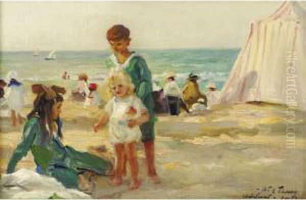 On The Beach At Deauville Oil Painting by Paul Michel Dupuy