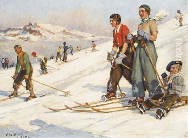 Elegantes Aux Sports D'hiver Oil Painting by Paul Michel Dupuy