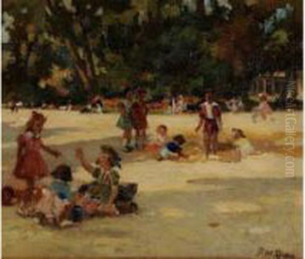 Jeux D'enfants Au Jardin Du Luxembourg Oil Painting by Paul Michel Dupuy