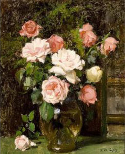 A Still Life With Roses Oil Painting by Paul Michel Dupuy