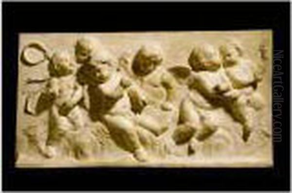 A White Marble Allegorical Relief Of Putti Oil Painting by Francois Duquesnoy