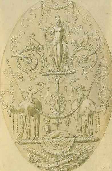 Design for a decorative panel with a Triumph of Diana Oil Painting by Antoine Caron