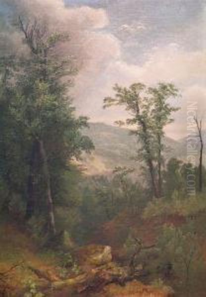 Forest Interior With Mountains Beyond, Circa Oil Painting by Asher Brown Durand