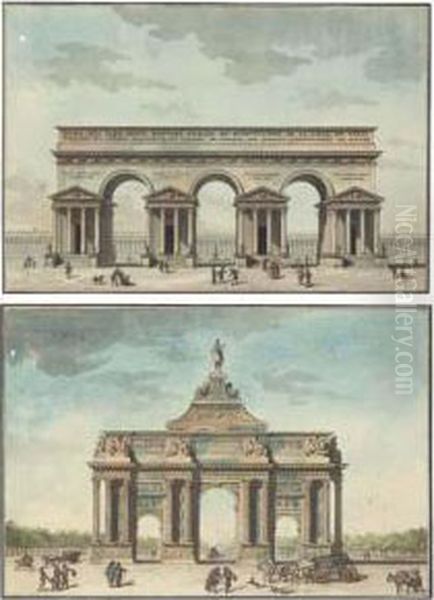 Inscrit Et Signe 'vues Des Plus 
Beaux Edifices Publics Etparticuliers De La Ville De Paris. Dessinees 
Par Durand Architecte Oil Painting by Jean Nicolas Louis Durand