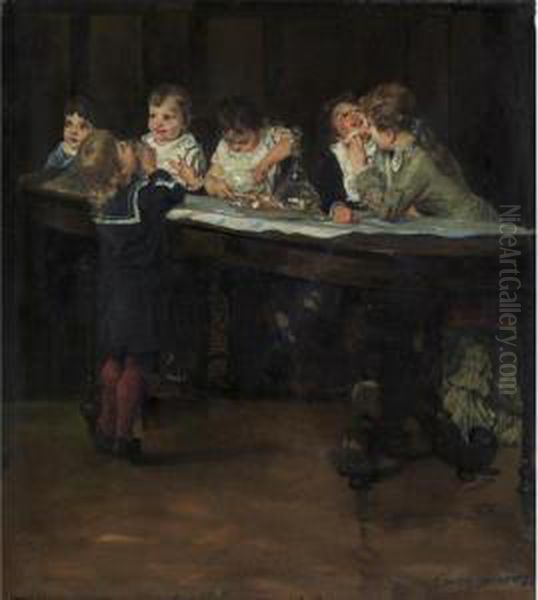 Kindertisch Children's Table Oil Painting by Simon Durand