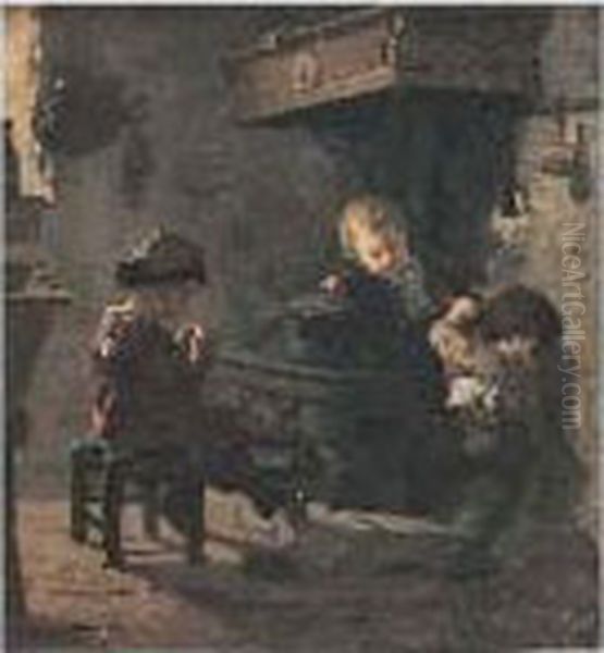 Jeunes Enfants Dans La Cuisine Oil Painting by Simon Durand