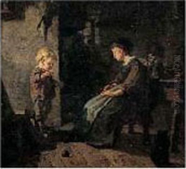 Enfants Et Fillette A La Pelote Oil Painting by Simon Durand