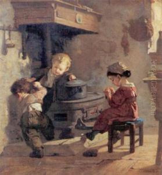 Les Petits Cuisiniers (#) La Pelote De Laine Oil Painting by Simon Durand