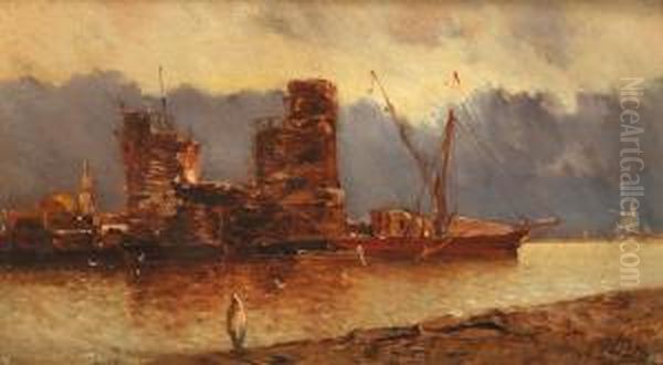 Vues De Port Orientaux Oil Painting by Jean Baptiste Henri Durand-Brager