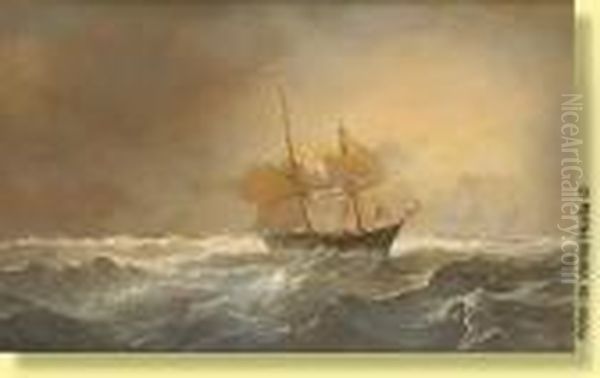 Voilier Fuyant L'orage Oil Painting by Jean Baptiste Henri Durand-Brager