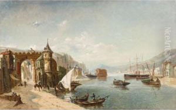 Port Anime Sur Le Bosphore Oil Painting by Jean Baptiste Henri Durand-Brager