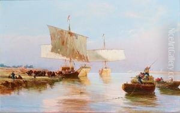 River Boats On The Nile Oil Painting by Jean Baptiste Henri Durand-Brager