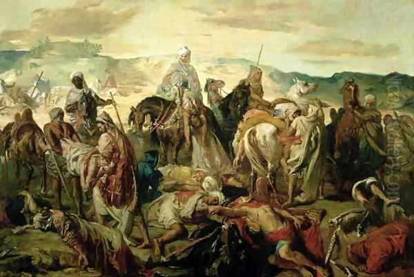 Arab Horsemen Carrying Away their Dead, 1850 Oil Painting by Theodore Chasseriau