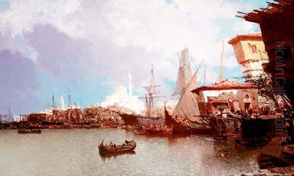 Vue De Constantinople Oil Painting by Jean Baptiste Henri Durand-Brager